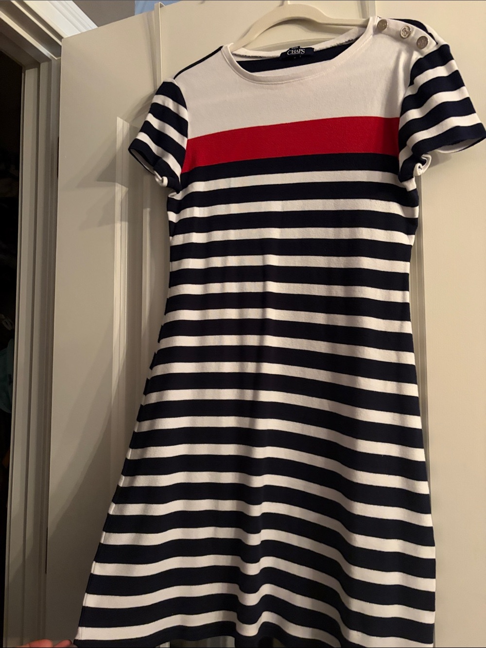 Chaps Navy, White & Red Striped Knit Dress